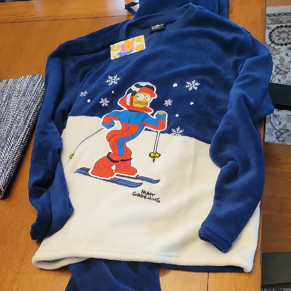 New The Simpsons Stupid Sexy Flanders Skiing Fleece Pajama Set XL 2XL Available